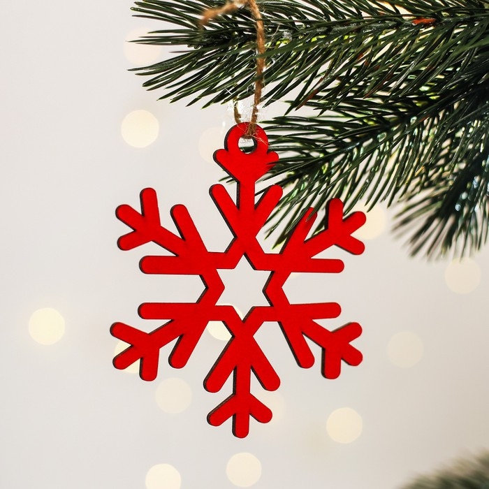 Ёлочная игрушка новогодняя деревянная, 4 шт, набор красный Ёлочная игрушка новогодняя деревянная, 4 шт, набор красный