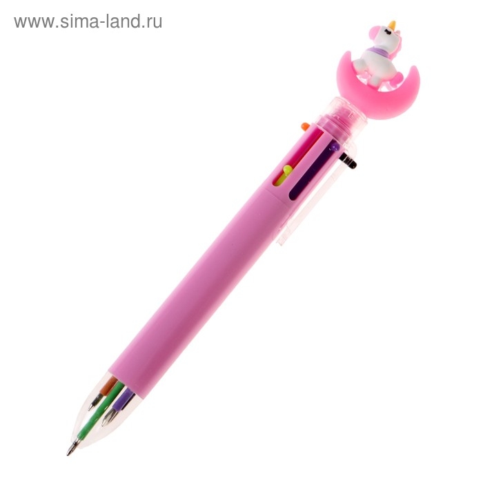 Ручка шариковая автоматическая 6-ти цветная Ручка шариковая автоматическая 6-ти цветная "Единорог на луне", МИКС