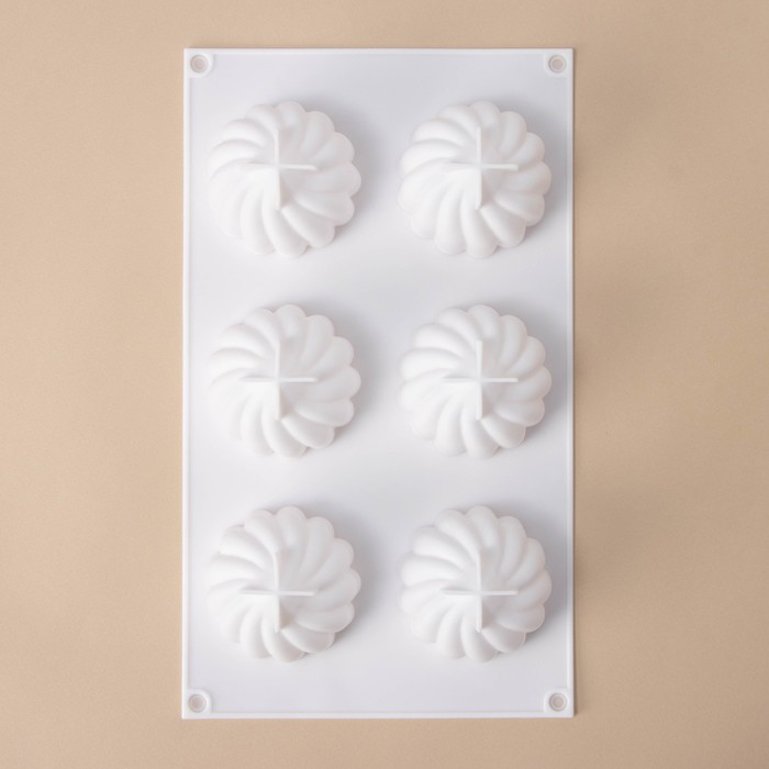 Форма для муссовых десертов и выпечки Доляна «Взбитые сливки», 29×17×5 см, 6 ячеек (d=6,5 см), цвет белый