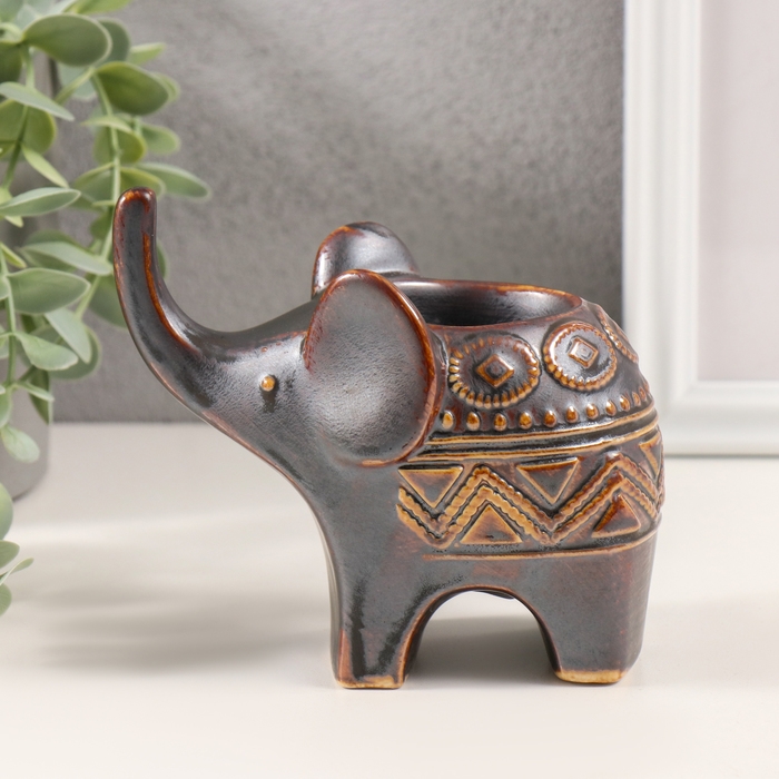 Подсвечник керамика на 1 свечу Подсвечник керамика на 1 свечу "Слонёнок. Этнические узоры" коричневый 7х11,5х10,5 см