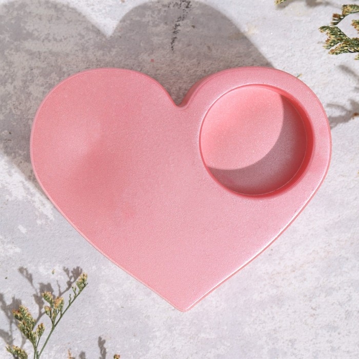 Подсвечник Подсвечник "Сердце большое. Мрамор" из гипса,10,5х9х4,5см,розовый