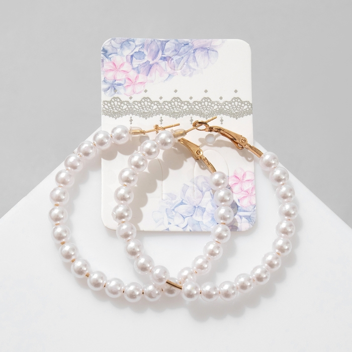 Серьги-кольца «Нежность жемчуга» кольца средние, цвет белый в золоте, d=5,5 см Серьги-кольца «Нежность жемчуга» кольца средние, цвет белый в золоте, d=5,5 см