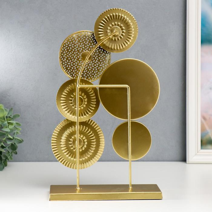 Сувенир металл с зеркалом  Сувенир металл с зеркалом "Круги" золото с чёрным 37х8х22 см