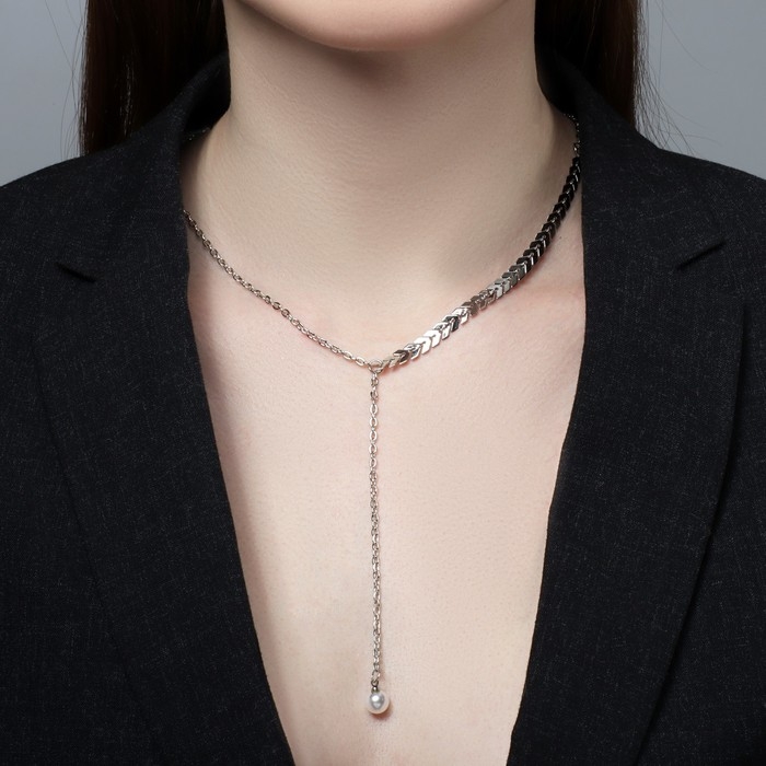 Кулон «Цепочка» листочки и бусинка, цвет белый в серебре, 45 см Кулон «Цепочка» листочки и бусинка, цвет белый в серебре, 45 см