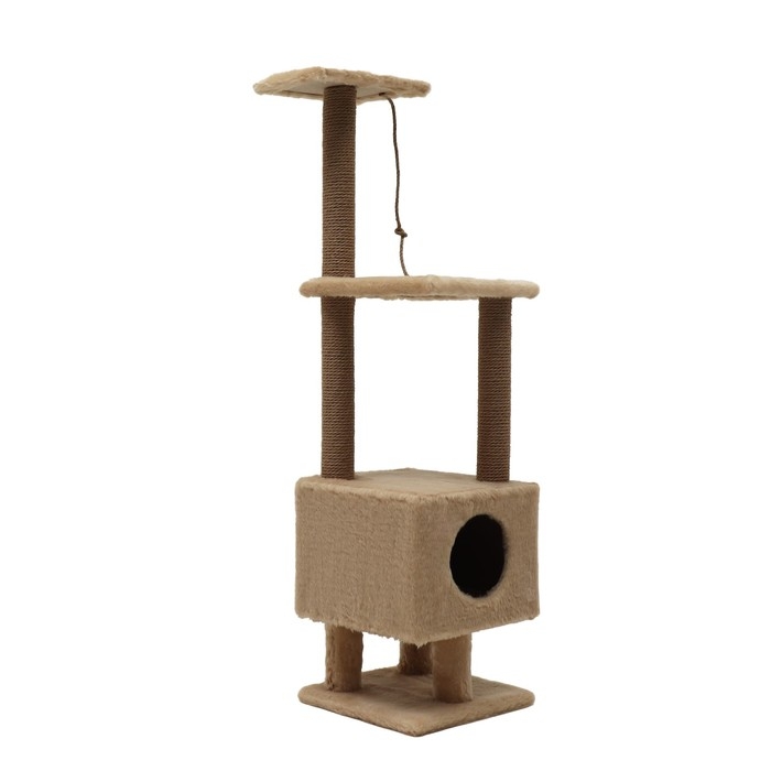 Комплекс для кошек с когтеточкой, с домиком и 2 полками, 37 х 37 х 120 см, бежевый Комплекс для кошек с когтеточкой, с домиком и 2 полками, 37 х 37 х 120 см, бежевый
