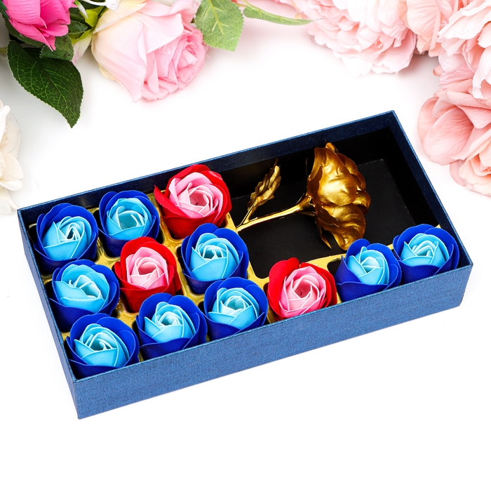 Мыльные розочки цветных оттенков и золотая роза, набор 11 шт Мыльные розочки цветных оттенков и золотая роза, набор 11 шт
