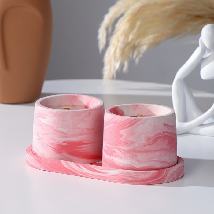 Свечи в бетоне на подставке  Свечи в бетоне на подставке "Лофт", соевый воск, деревянный фитиль, бело-розовая