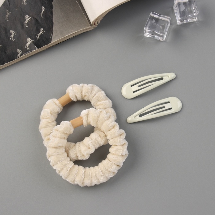 Набор для волос  Набор для волос "Глория нежность" (2 резинки 5,5 см, 2 невидимки 5 см) молочный