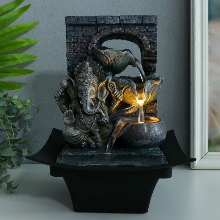 Фонтан настольный от сети, подсветка Фонтан настольный от сети, подсветка "Ганеша у каменного фонтана" серый 20,5х20,5х26 см