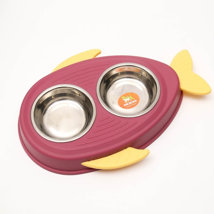 Миска металлическая двойная на пластиковом основании 2 х 160 мл, 35 х 23,5 х 5 см, розовая Миска металлическая двойная на пластиковом основании 2 х 160 мл, 35 х 23,5 х 5 см, розовая