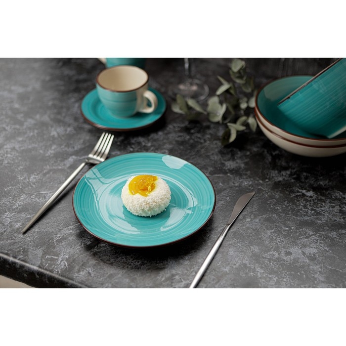 Тарелка керамическая десертная Доляна «Морской мир», d=19 см, цвет голубой