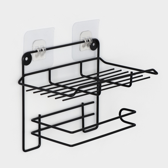 Держатель для туалетной бумаги с полочкой, 19×10×14,5 см, цвет черный Держатель для туалетной бумаги с полочкой, 19×10×14,5 см, цвет черный