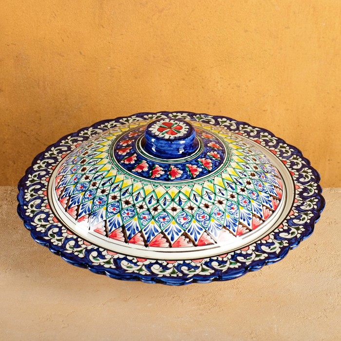 Блинница Риштанская Керамика  Блинница Риштанская Керамика "Цветы", 37 см, синий