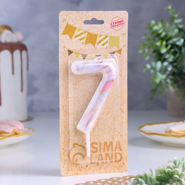 Свеча в торт  Свеча в торт "Белый мрамор", цифра "7", ГИГАНТ, 9 см