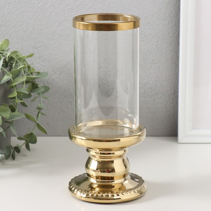 Подсвечник керамика, стекло на 1 свечу Подсвечник керамика, стекло на 1 свечу "Веллис" d=8 см золото 10х10х21,5 см