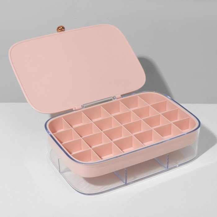 Подставка для украшений «Шкатулка» 2 яруса, 30 ячеек, 18×14×5 см, пластик, цвет розовый Подставка для украшений «Шкатулка» 2 яруса, 30 ячеек, 18×14×5 см, пластик, цвет розовый