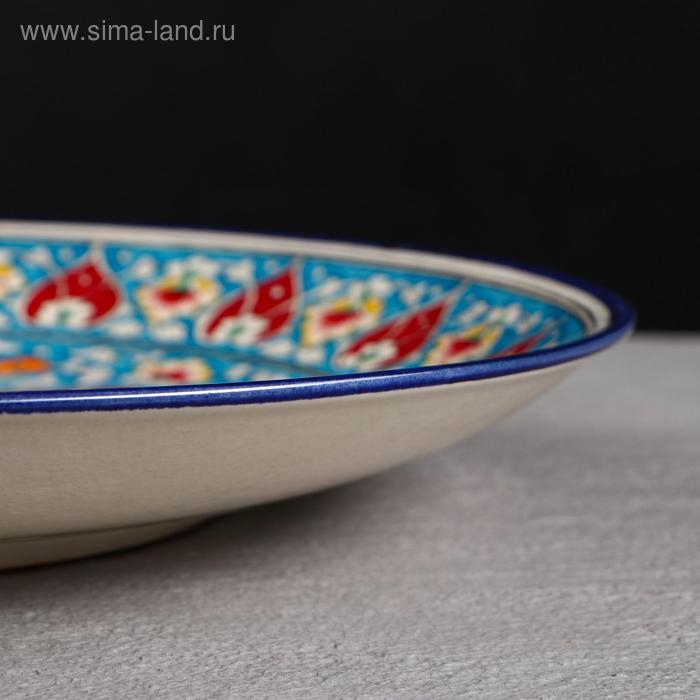 Ляган Риштанская Керамика "Цветы", 39 см, голубой