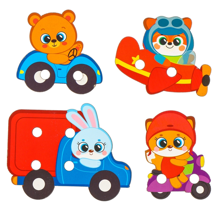Деревянная игрушка-шнуровка «Транспорт», 15×15 см Деревянная игрушка-шнуровка «Транспорт», 15×15 см