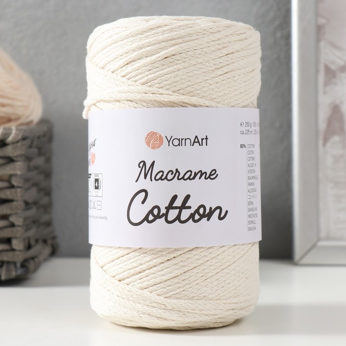Пряжа  Пряжа "Macrame Cotton" 20% полиэстер, 80% хлопок 225м/250гр (752 молочный)