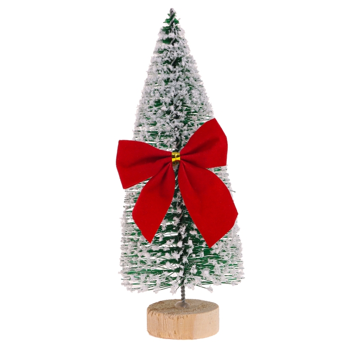 Новогодний декор «Ёлка на подставке с бантом», заснеженная, 6 × 6 × 15 см Новогодний декор «Ёлка на подставке с бантом», заснеженная, 6 × 6 × 15 см