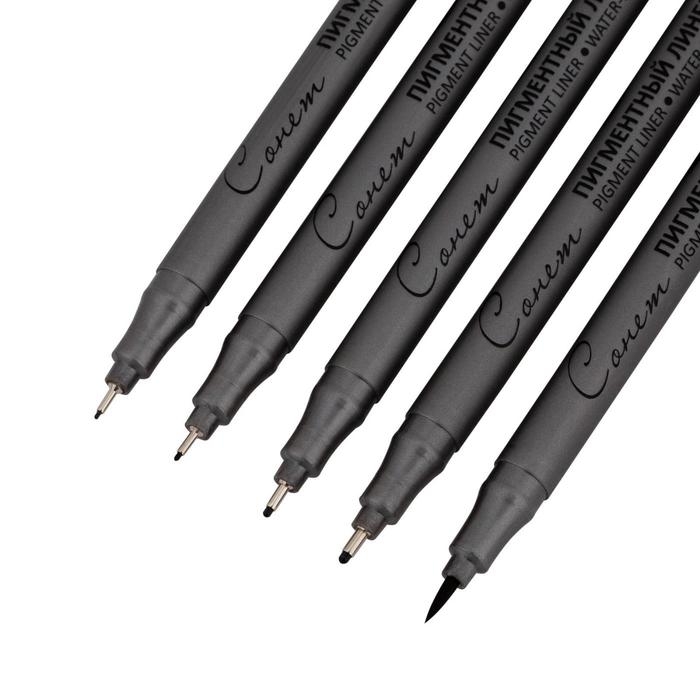 Набор ручек капиллярных ЗХК  Набор ручек капиллярных ЗХК "Сонет", разные типы, 5 штук (0.1/.03./0.5/0.8/кисть), чёрный