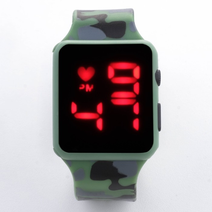 Часы наручные электронные с камуфляжным, силиконовым ремешком Часы наручные электронные с камуфляжным, силиконовым ремешком