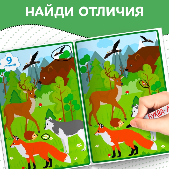 Книжка с маркером «Пиши-стирай. Найди отличия», 12 стр. Книжка с маркером «Пиши-стирай. Найди отличия», 12 стр.