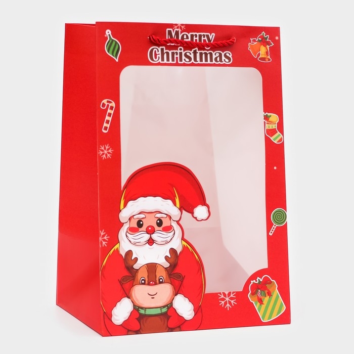 Пакет подарочный новогодний с окном Пакет подарочный новогодний с окном "Дед мороз" 30 х 20 х 16 см.