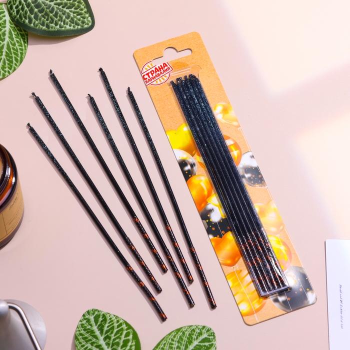 Набор свечей в торт, 6 штук Набор свечей в торт, 6 штук "Сияние", голубой с чёрным, 17 см