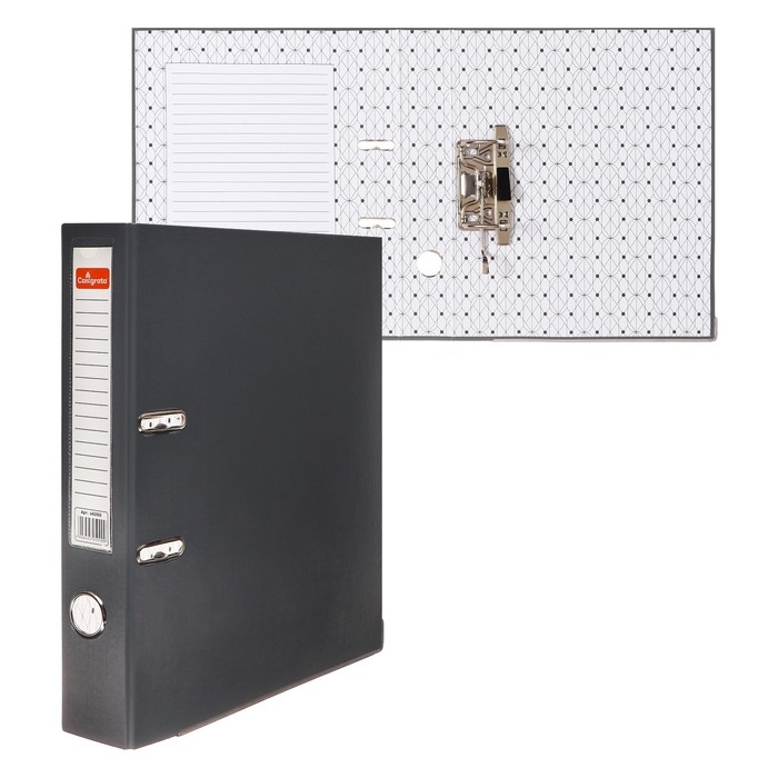 Папка-регистратор А4, 50 мм, Calligrata, ПВХ, тиснение Папка-регистратор А4, 50 мм, Calligrata, ПВХ, тиснение "лен", металлическая окантовка, карман на корешок, собранная, серая, микс