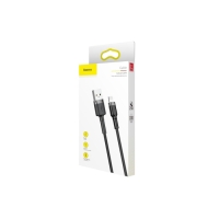 Кабель Baseus, Lightning - USB, 2.4 А, ПВХ оплётка, 1 м, чёрно-серый