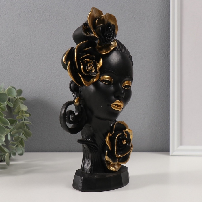 Сувенир полистоун Сувенир полистоун "Девушка в чёрно-золотых цветах" 7,5х16,6х27,4 см
