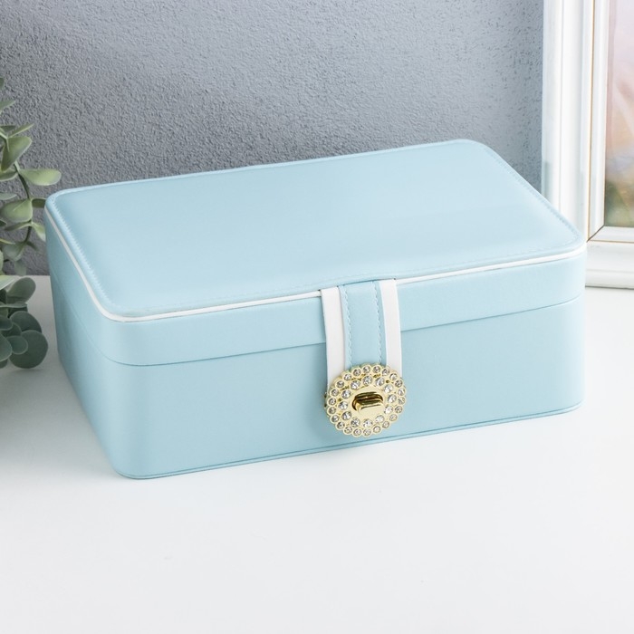 Шкатулка кожзам для украшений  Шкатулка кожзам для украшений "С пряжкой" голубая 24х18,5х9 см