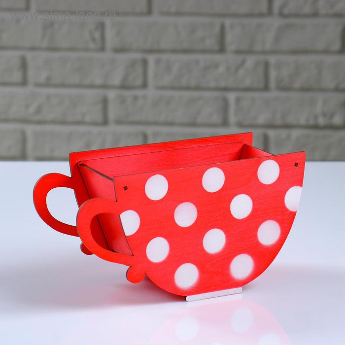 Кашпо деревянное  Кашпо деревянное "Чашка в горошек", красный, 20×9×11 см