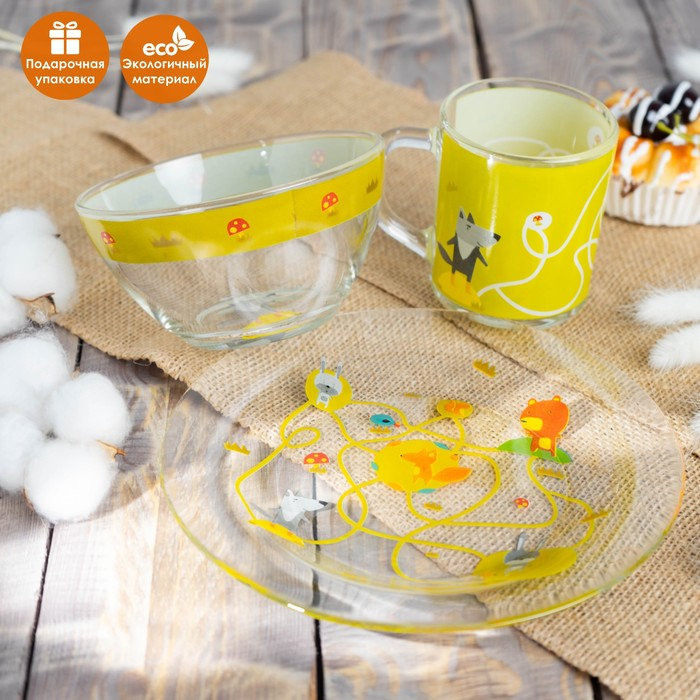 Набор детской посуды Доляна «Лесные забавы», 3 предмета: миска 450 мл, тарелка d=20 см, кружка 200 мл Набор детской посуды Доляна «Лесные забавы», 3 предмета: миска 450 мл, тарелка d=20 см, кружка 200 мл