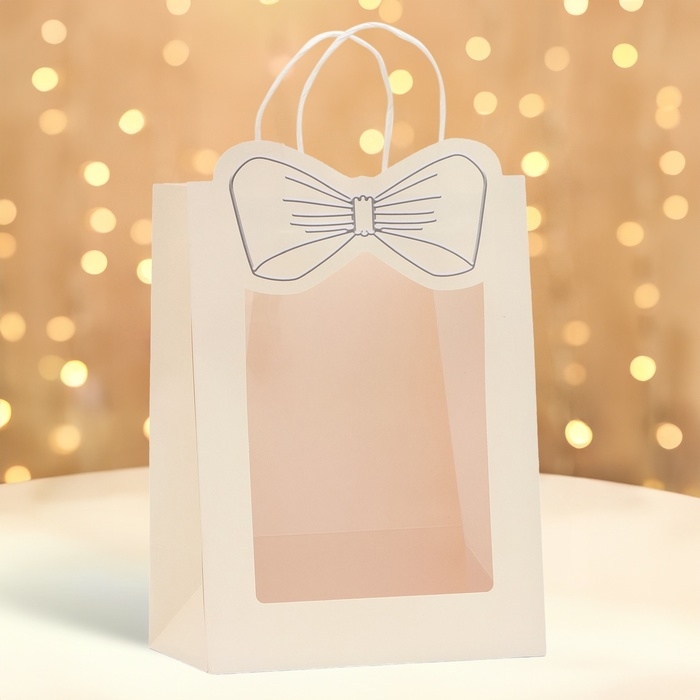 Пакет подарочный новогодний с оком Пакет подарочный новогодний с оком "Бант", 30 х 22 х 14, белый .
