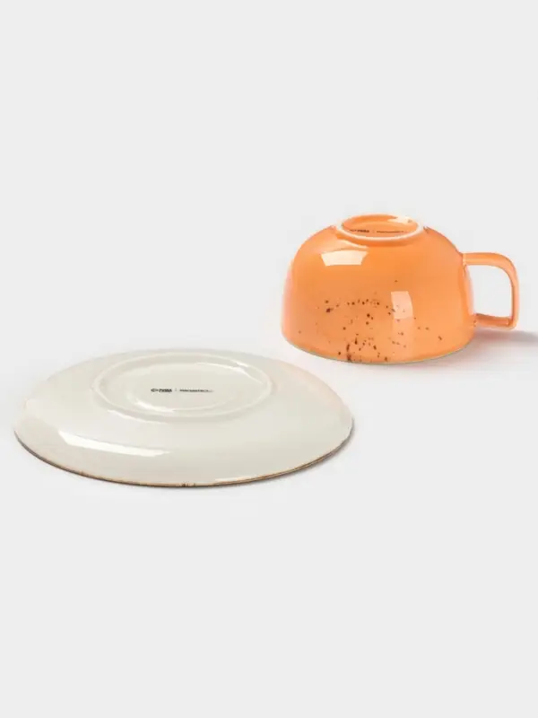 Чайная пара Magistro &laquo;Церера&raquo;, 2 предмета: чашка 250 мл, блюдце d=16.3 см, фарфор, оранжевая