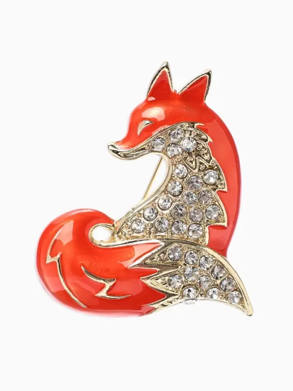 Брошь &laquo;Лиса&raquo; хитрая, стразы, цвет оранжево-белый в золоте