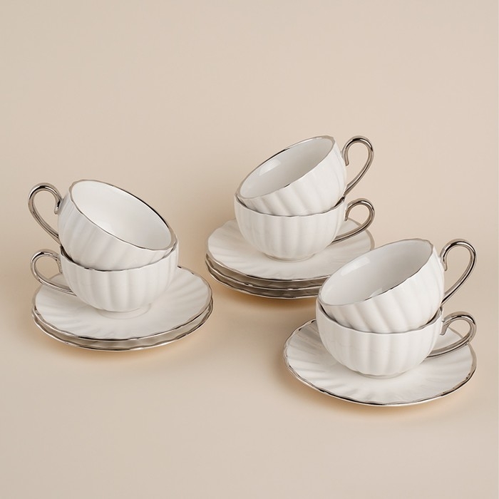 Чайный сервиз SL Home «Гарда», 12 предметов: 6 чашек 200 мл, 6 блюдец d=15 см, цвет белый