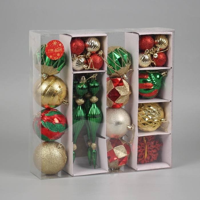 Набор украшений пластик 42 шт Набор украшений пластик 42 шт "Карнавал ассорти" красный зелёный