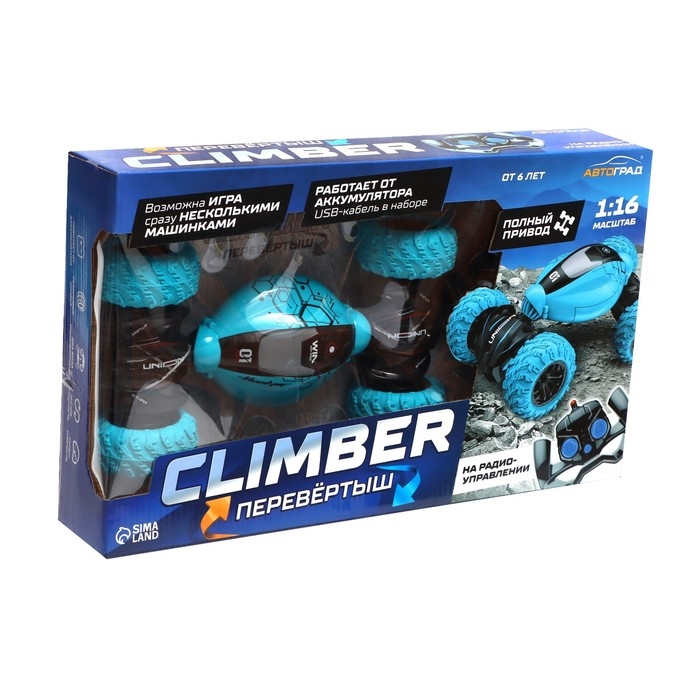 Перевёртыш радиоуправляемый CLIMBER, 1:16, 4WD, работает от аккумулятора, цвет синий Перевёртыш радиоуправляемый CLIMBER, 1:16, 4WD, работает от аккумулятора, цвет синий