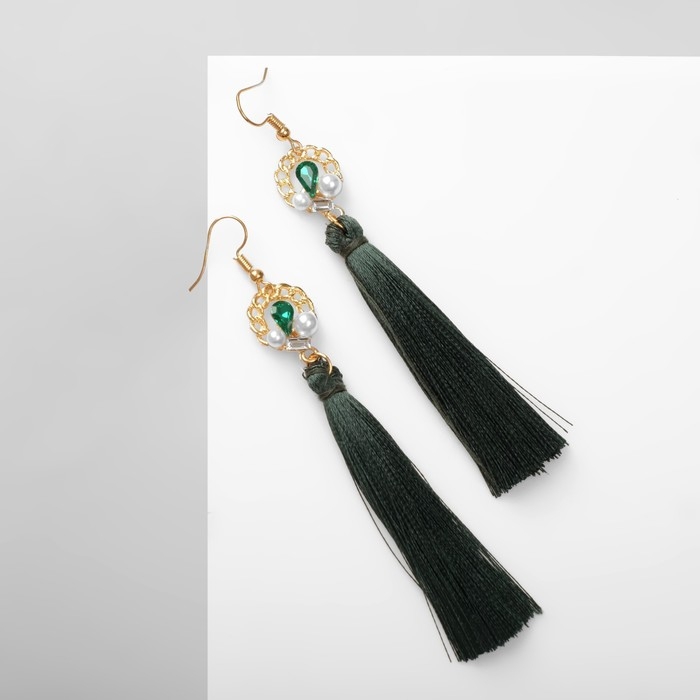 Серьги «Кисти» с жемчугом, цвет зелёно-белый в золоте, L кисти 6,6 см Серьги «Кисти» с жемчугом, цвет зелёно-белый в золоте, L кисти 6,6 см