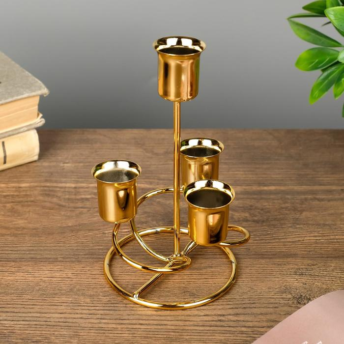 Подсвечник металл на 4 свечи Подсвечник металл на 4 свечи "Спираль" золото 16х9х9 см
