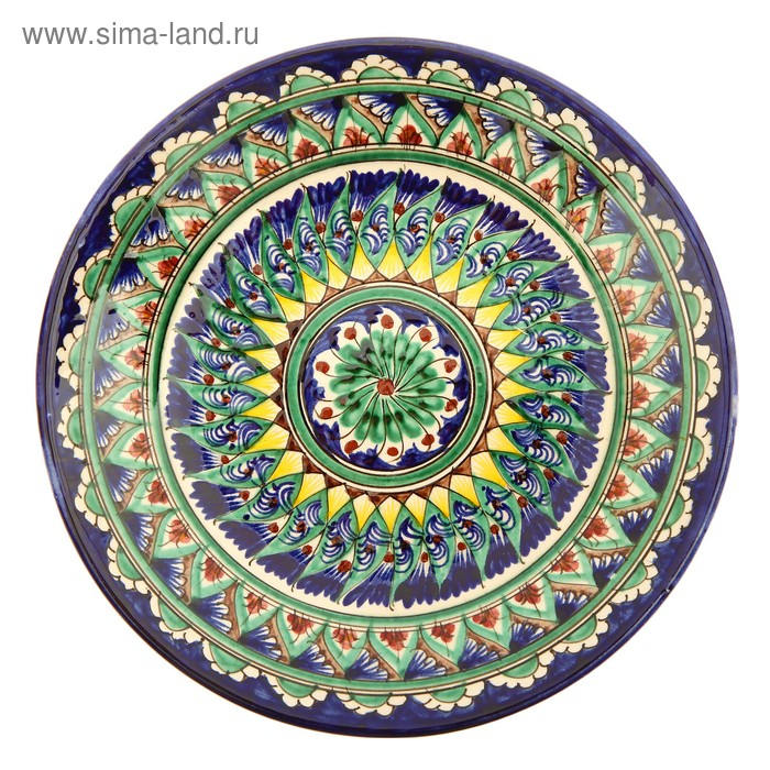 Тарелка Риштанская Керамика "Цветы",  22 см, синяя микс