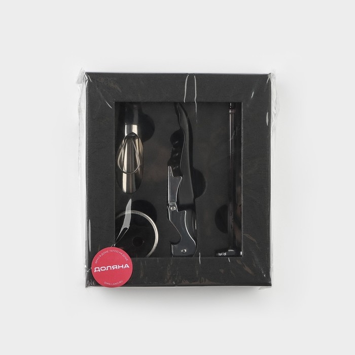 Набор для вина Доляна «Бургундия», 4 предмета: каплеуловитель, штопор, кольцо, термометр Набор для вина Доляна «Бургундия», 4 предмета: каплеуловитель, штопор, кольцо, термометр