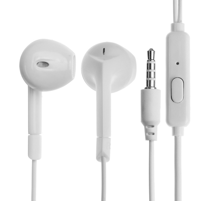 Наушники R-2, проводные, вкладыши, микрофон, 1 м, Jack 3.5 мм, белые Наушники R-2, проводные, вкладыши, микрофон, 1 м, Jack 3.5 мм, белые