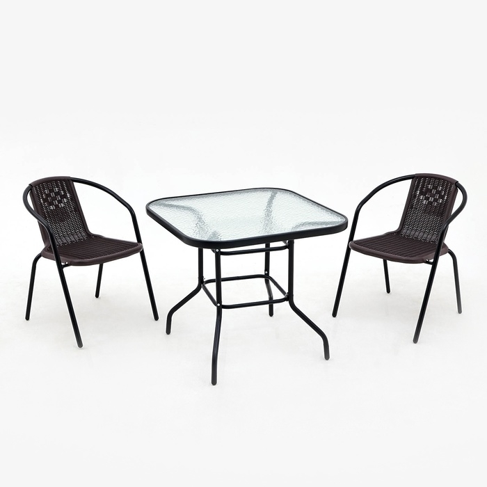 Набор садовой мебели: Стол квадратный 80 х 80 х 73 см и 2 стула коричневого цвета Набор садовой мебели: Стол квадратный 80 х 80 х 73 см и 2 стула коричневого цвета