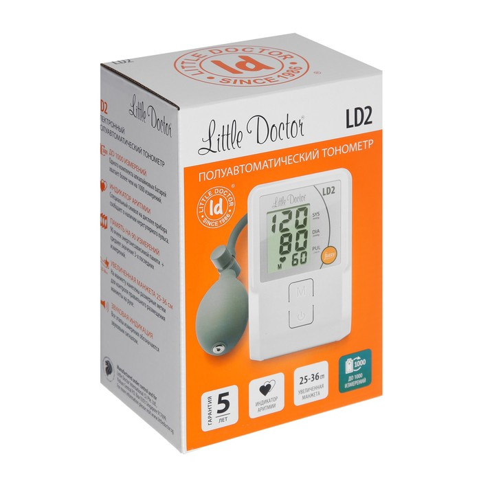 Тонометр Little Doctor LD-2, полуавтоматический, манжета 25-36 см, 4хАА Тонометр Little Doctor LD-2, полуавтоматический, манжета 25-36 см, 4хАА