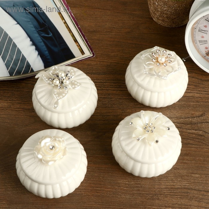 Шкатулка керамика "Перламутровый цветок" МИКС 5,8х7,5х7,5 см