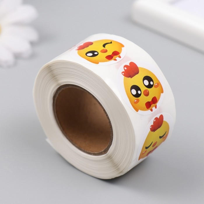 Наклейка бумага Наклейка бумага "Настроение цыплёнка" d=2,5 см 500 шт в рулоне 3х6,5х6,5 см